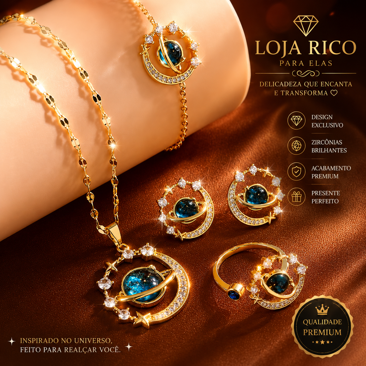 Conjunto Galáxia Saturno Zircônias