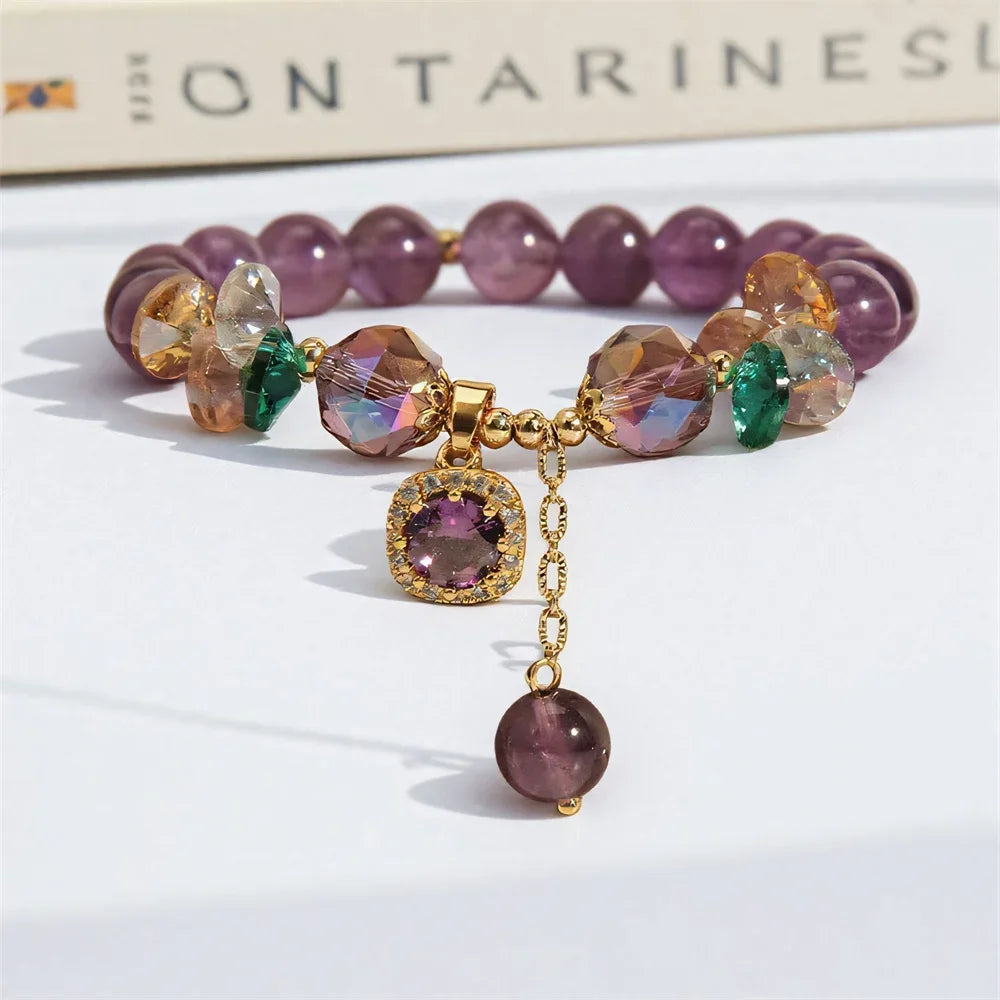 Pulseira Ametista e Cristais