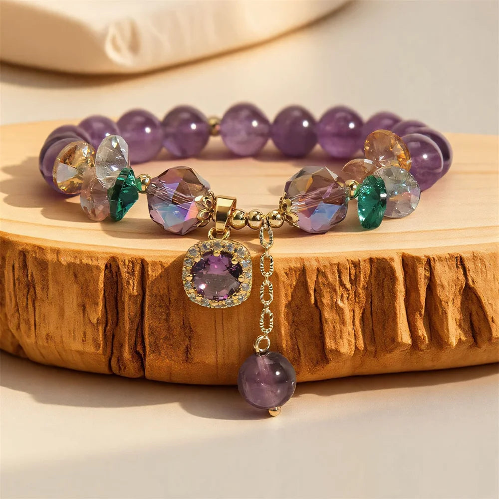 Pulseira Ametista e Cristais