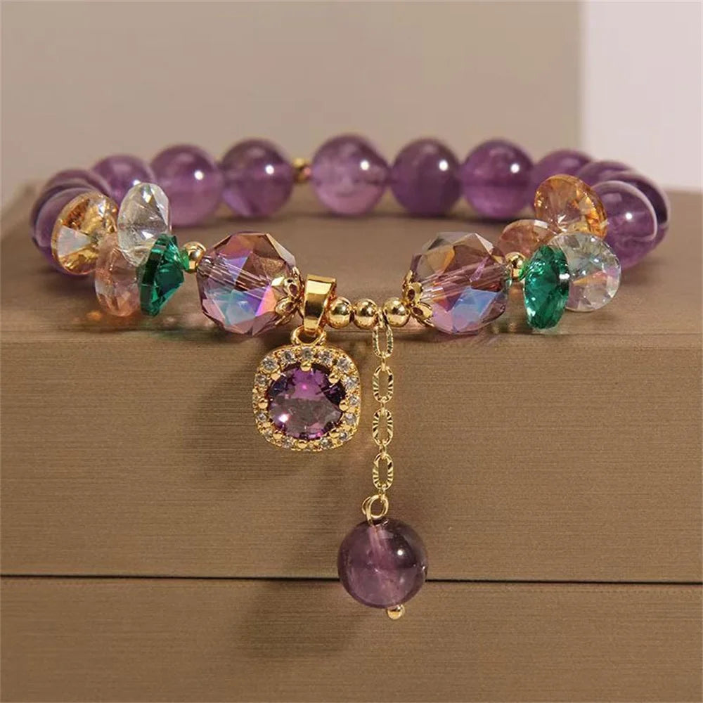 Pulseira Ametista e Cristais
