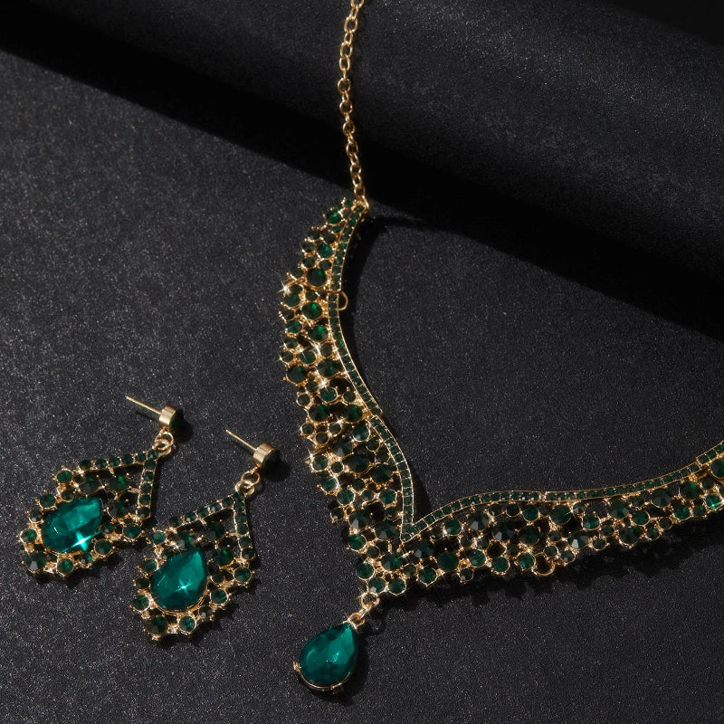 Sparkling Luxurious Women Earrings Necklace Set Water Drop Rhinestones Crystal Adjustable Jewelry Set for Wedding Bride
