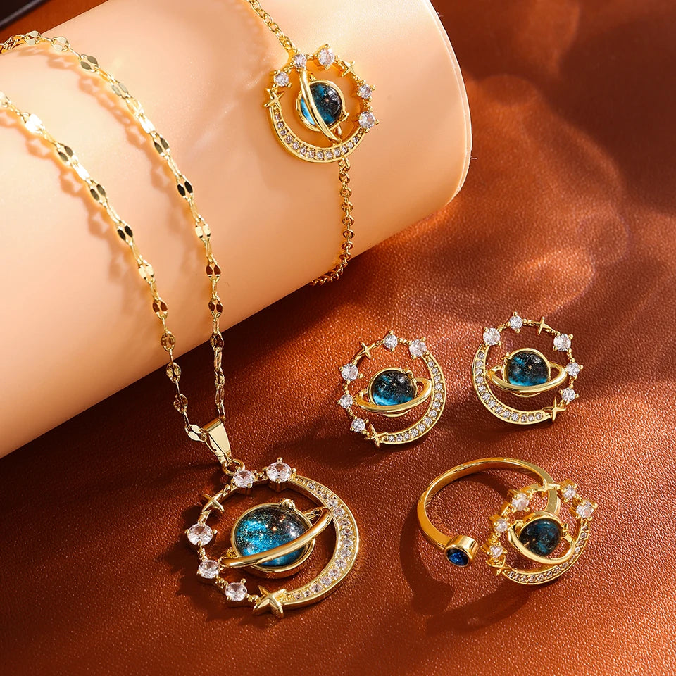 Conjunto Galáxia Saturno Zircônias